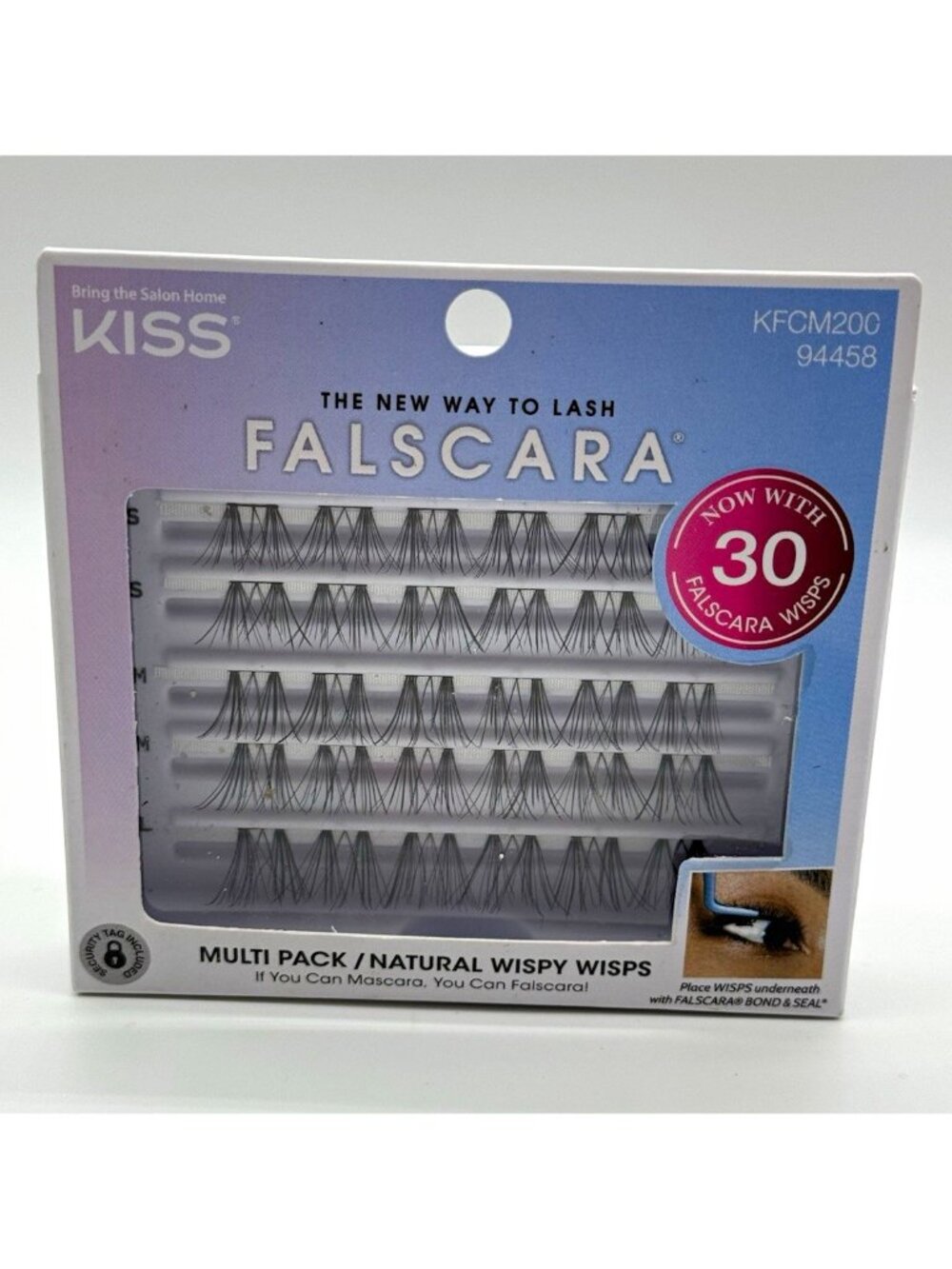 Kiss Falscara Self-Adhesive Reusable Natural Wispy Black 30 Wisps KFCM200 New